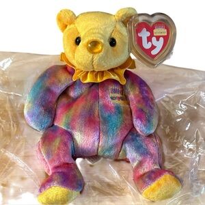 Vintage NWT “November” TY Yellow and Multicolor Plush Bear